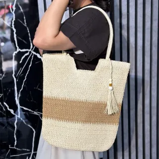 کیف بزرگ رافیا طرح دو رنگ