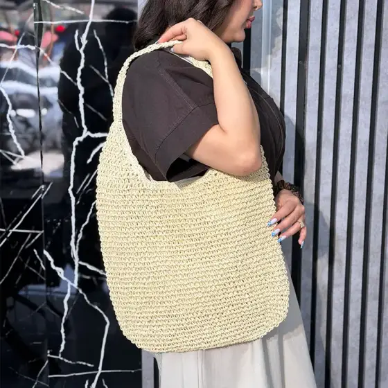 کیف بزرگ رافیا طرح ساده